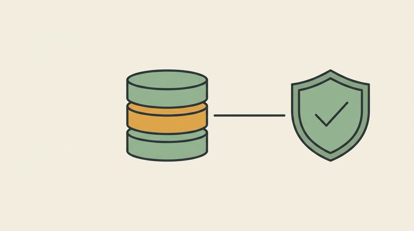 Illustration of a database connected to a security shield