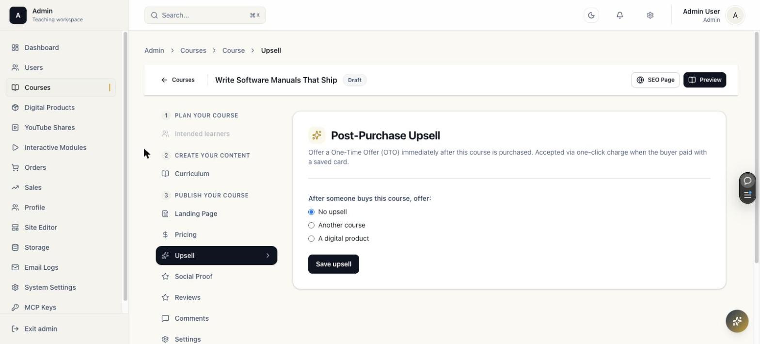 Post-purchase upsell configuration panel