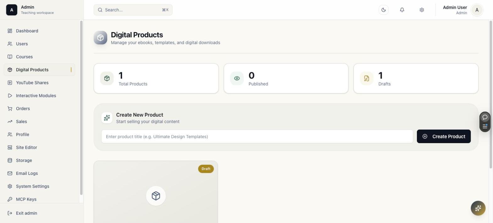 Digital products list with a draft product card
