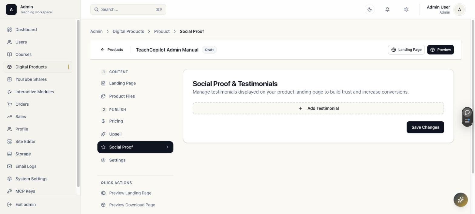 Product social proof panel for adding testimonials