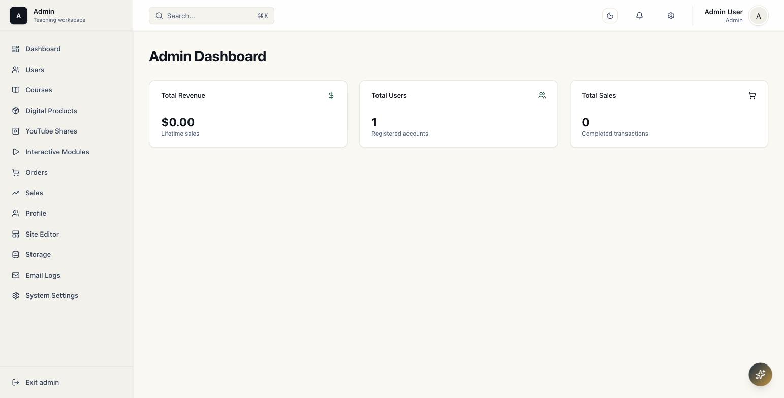 Working TeachCopilot admin dashboard after first-boot setup completes on Fly.io